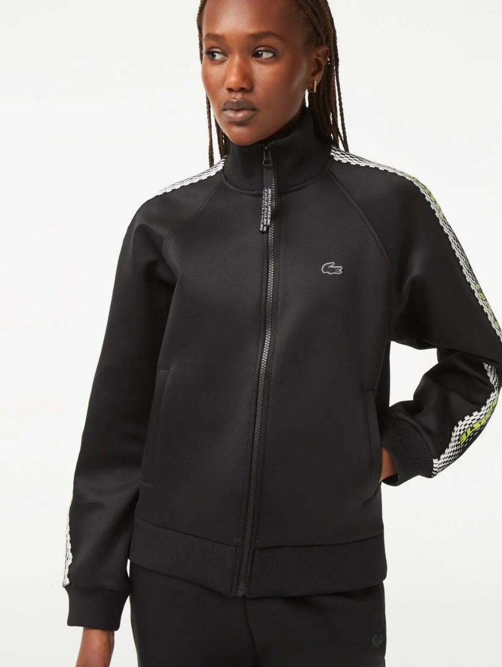 MINT CONDITION!!! LACOSTE Logo Black White Green Relaxed Track Jacket SZ 10(42)